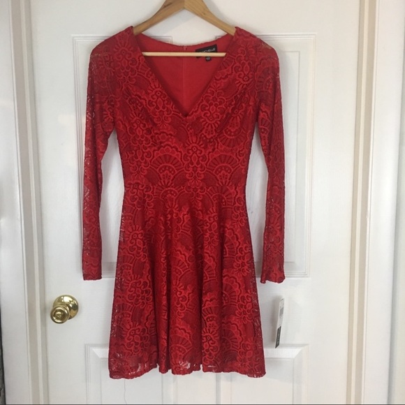 Red Lace V-Neck Long Sleeve Dress New With Tags🍷💋 - Picture 2 of 4